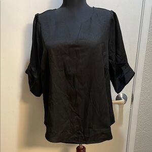 Black Boxy Blouse with Cuffed Dolman Sleeves